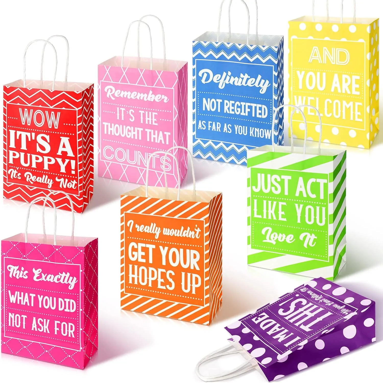 8 Pieces Christmas Funny Gift Bags Reusable Birthday Gift Bags for Adults Medium Large Wrapping Gift Paper Bag Christmas Baby Showers Bridal Shower Party Supplies Goodie Bags for Women Men