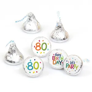 80th Birthday - Cheerful Happy Birthday - Round Candy Labels Colorful Eightieth Birthday Party Favors - Fits Hershey's Kisses - 108 ct