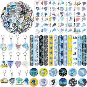 98Pcs Tornado Party Favors for Kids - Tornado Acrylic Keychains, Pre-Cut Temporary Tattoos, Slap Bracelets, Stickers & Buttons, Tornado Birthday Party Decorations Boys