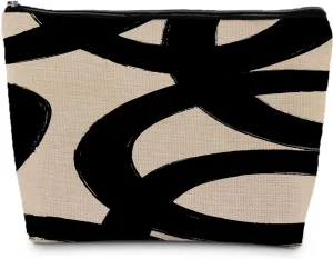 Abstract Beige and Black Makeup Bag, Beige and Black Line Art Cosmetic Bag for Women, Black and Beige Pouch for Women, Mid Century Modern Makeup Pouch