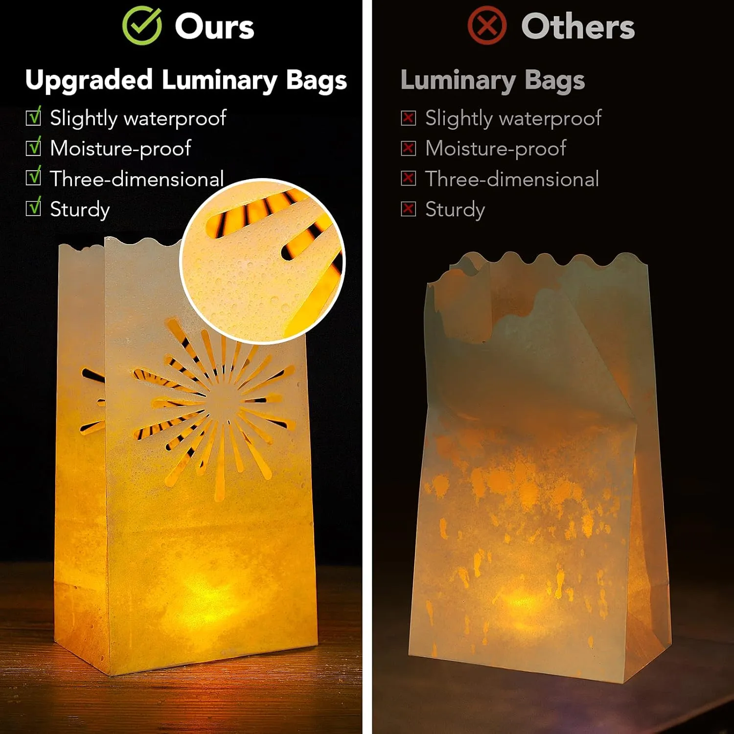 AceList 30 PCS Luminary Bags with 30 PCS Flameless Candles Tea Lights for Wedding, Birthday, Party, Christmas Decorations(Fireworks)