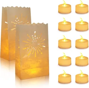 AceList 30 PCS Luminary Bags with 30 PCS Flameless Candles Tea Lights for Wedding, Birthday, Party, Christmas Decorations(Fireworks)