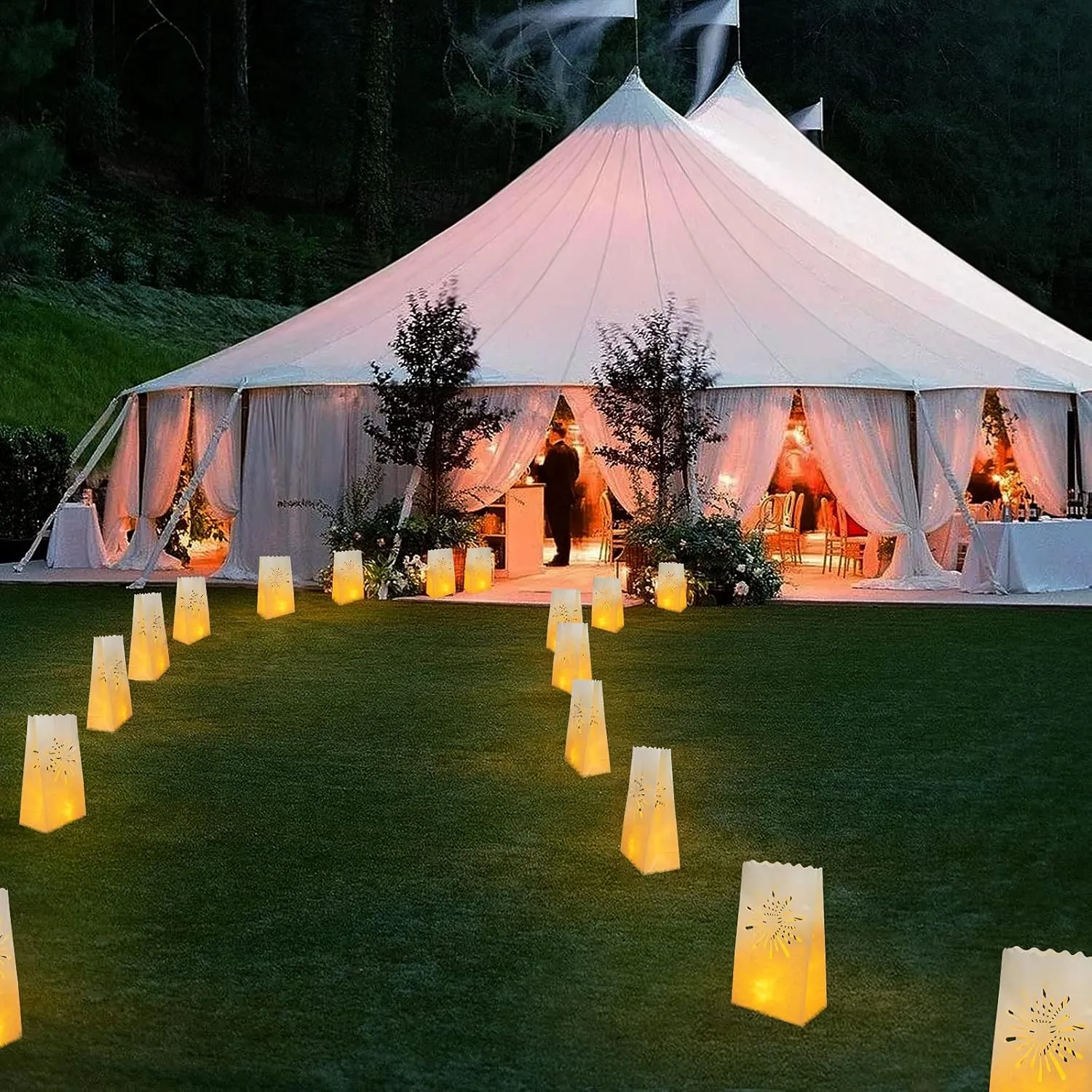 AceList 30 PCS Luminary Bags with 30 PCS Flameless Candles Tea Lights for Wedding, Birthday, Party, Christmas Decorations(Fireworks)