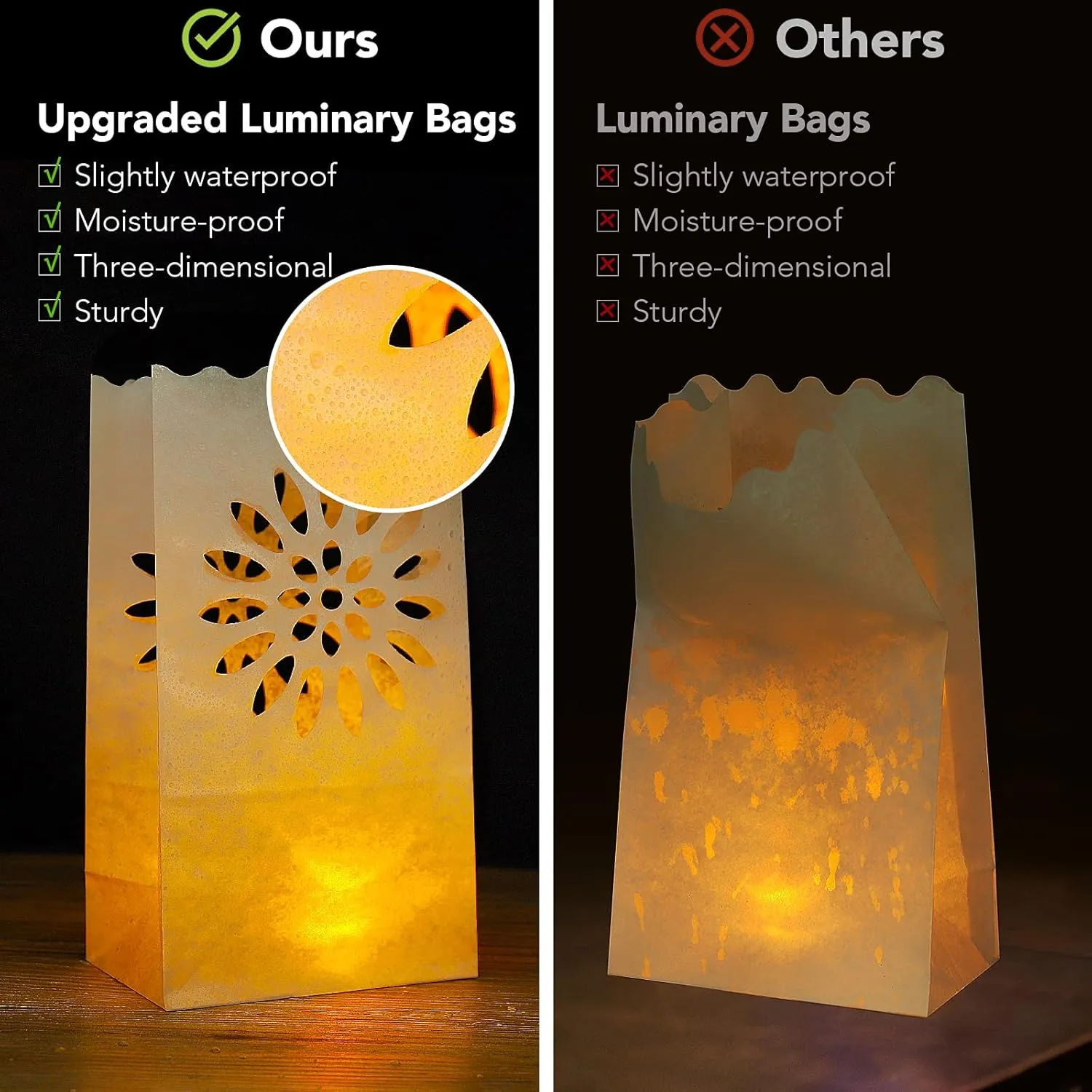 AceList 30PCS Luminary Bags with 30 PCS h Flameless Candles Tea Lights for Wedding, Birthday, Party, Christmas Decorations(Sunflower)