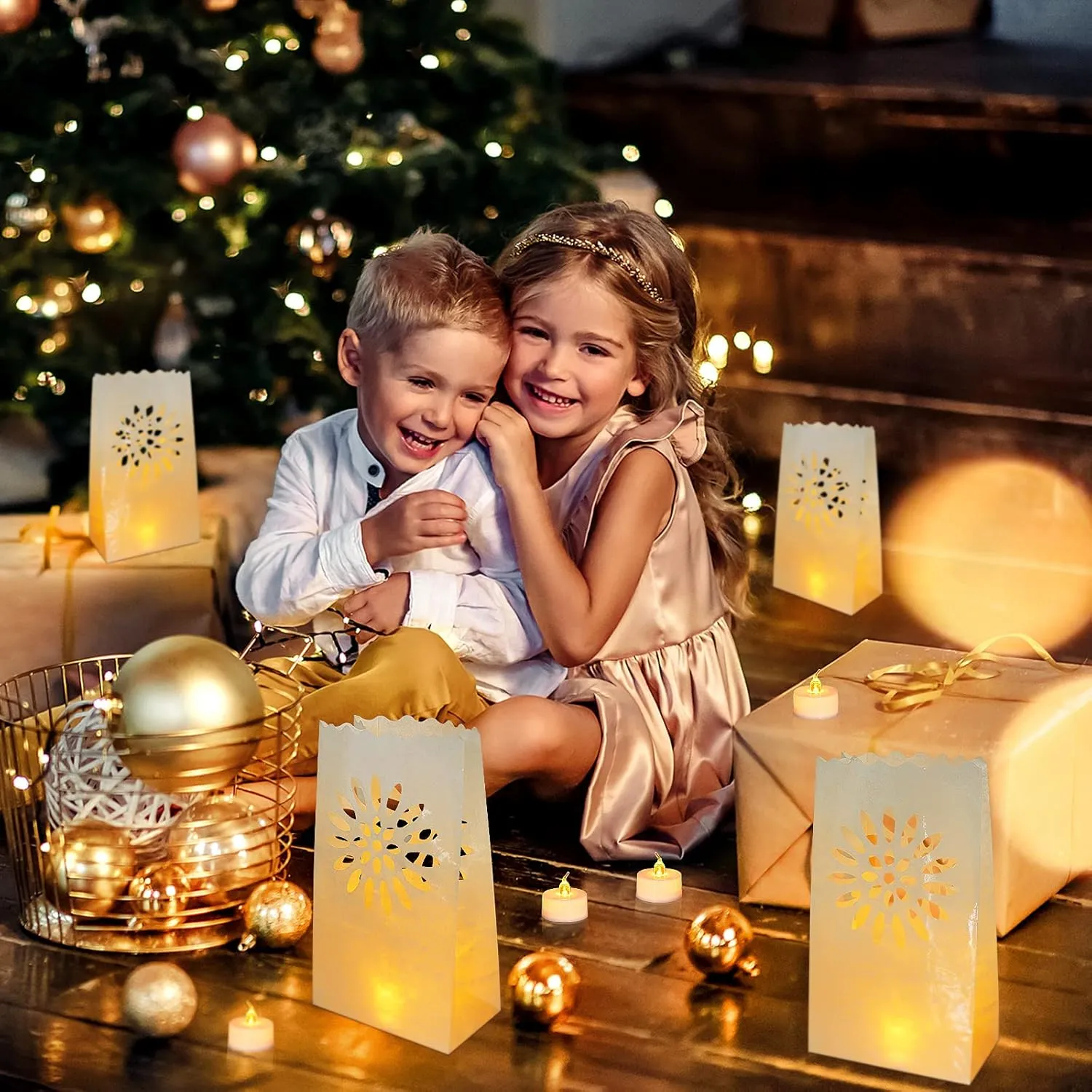 AceList 30PCS Luminary Bags with 30 PCS h Flameless Candles Tea Lights for Wedding, Birthday, Party, Christmas Decorations(Sunflower)
