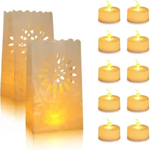 AceList 30PCS Luminary Bags with 30 PCS h Flameless Candles Tea Lights for Wedding, Birthday, Party, Christmas Decorations(Sunflower)