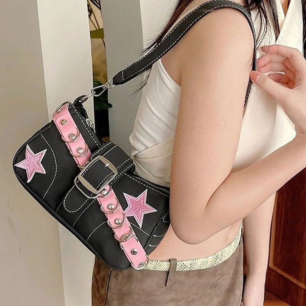 AIPJOY Women's Y2K Punk Shoulder Bags Y2K aesthetic Purse Grunge Handbag with Double Straps