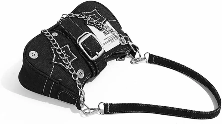 AIPJOY Women's Y2K Punk Shoulder Bags Y2K aesthetic Purse Grunge Handbag with Double Straps