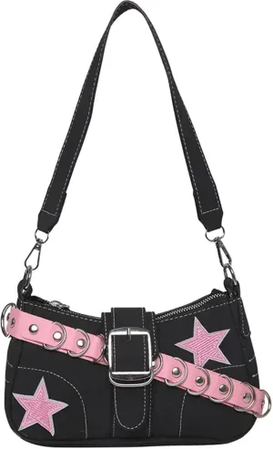 AIPJOY Women's Y2K Punk Shoulder Bags Y2K aesthetic Purse Grunge Handbag with Double Straps