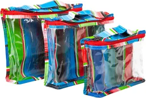 Alux 3-Pc Packing Cubes for Women; Multi-Color, Chic and Stylish Travel Toiletry Bag Set; Large and Medium Makeup Bags for Vanity and Luggage and Small Makeup Bag for Purse - (SERAPE BLUE/RED)