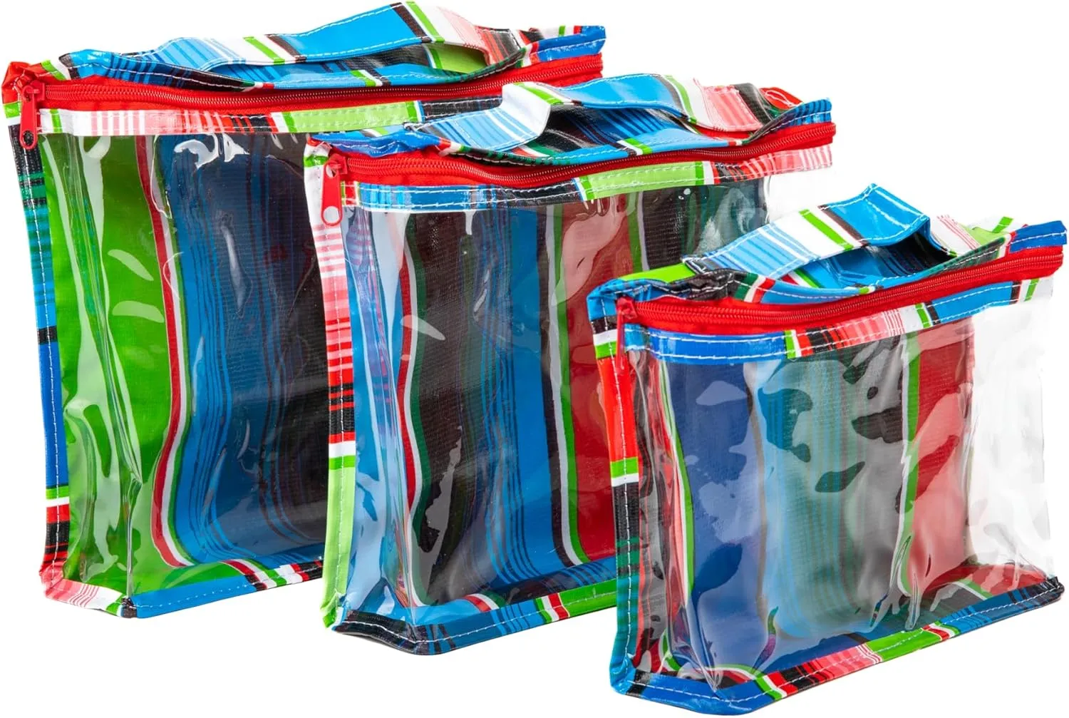 Alux 3-Pc Packing Cubes for Women; Multi-Color, Chic and Stylish Travel Toiletry Bag Set; Large and Medium Makeup Bags for Vanity and Luggage and Small Makeup Bag for Purse - (SERAPE BLUE/RED)