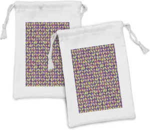 Ambesonne Geometrical Fabric Pouch Set of 2, Circles Pattern with Colorful Sphere Motifs Rounded Shapes, Small Drawstring Bag for Toiletries Masks and Favors, 9" x 6", Pale Fuchsia Lime Green Quartz