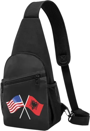 American And Albania Flag Chest Pack Leisure Shoulder Crossbody Chest Bag