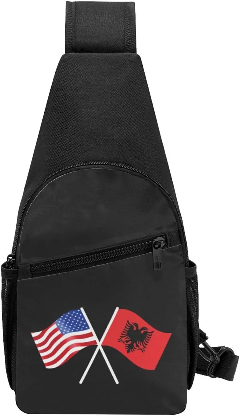 American And Albania Flag Chest Pack Leisure Shoulder Crossbody Chest Bag