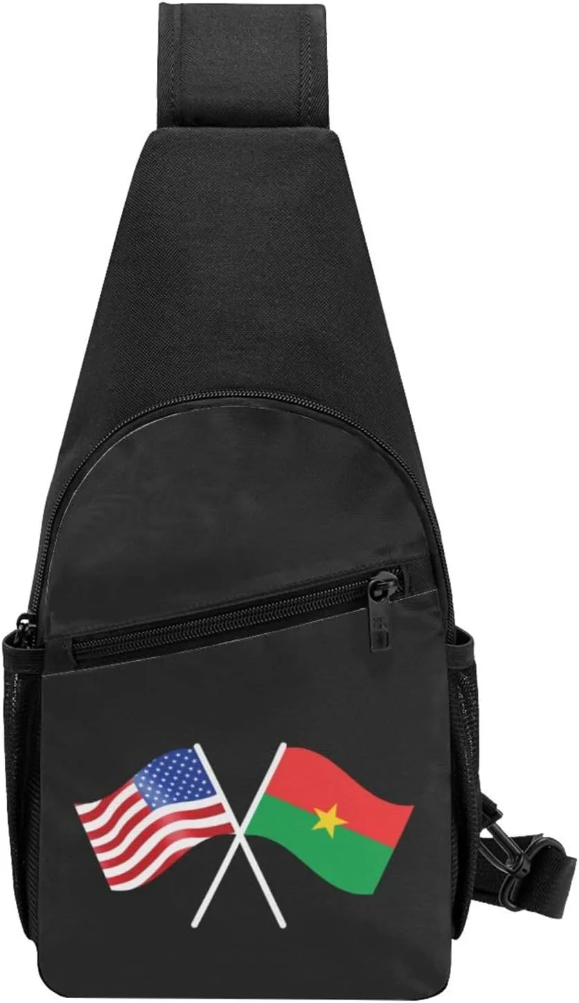 American And Burkina Faso Flag Chest Pack Leisure Shoulder Crossbody Chest Bag