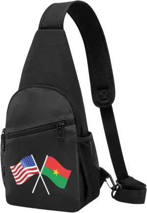 American And Burkina Faso Flag Chest Pack Leisure Shoulder Crossbody Chest Bag