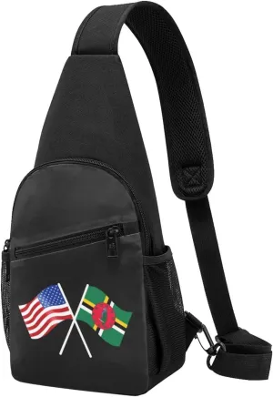 American And Dominica Flag Chest Pack Leisure Shoulder Crossbody Chest Bag