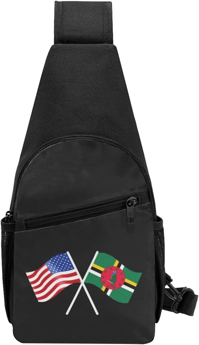 American And Dominica Flag Chest Pack Leisure Shoulder Crossbody Chest Bag