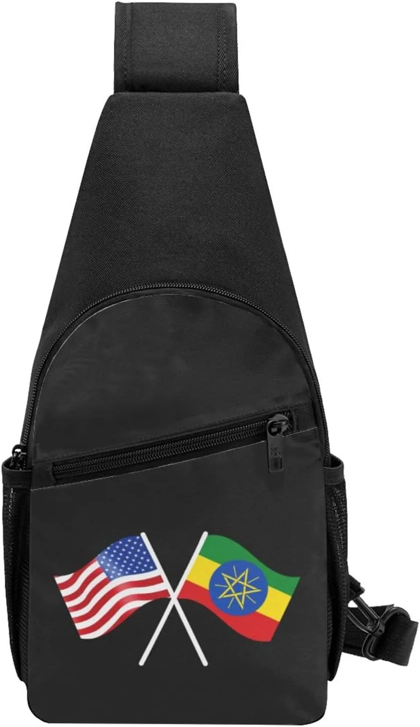 American And Ethiopia Flag Chest Pack Leisure Shoulder Crossbody Chest Bag