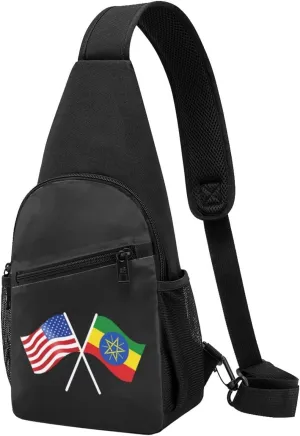 American And Ethiopia Flag Chest Pack Leisure Shoulder Crossbody Chest Bag
