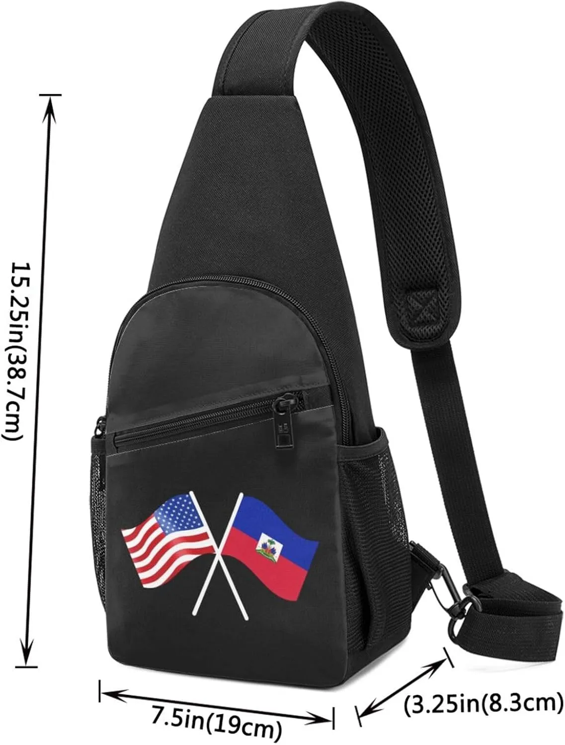 American And Haiti Flag Chest Pack Leisure Shoulder Crossbody Chest Bag