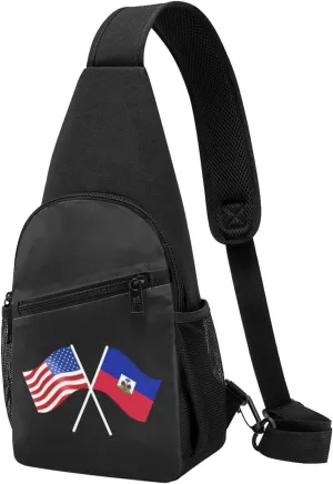 American And Haiti Flag Chest Pack Leisure Shoulder Crossbody Chest Bag