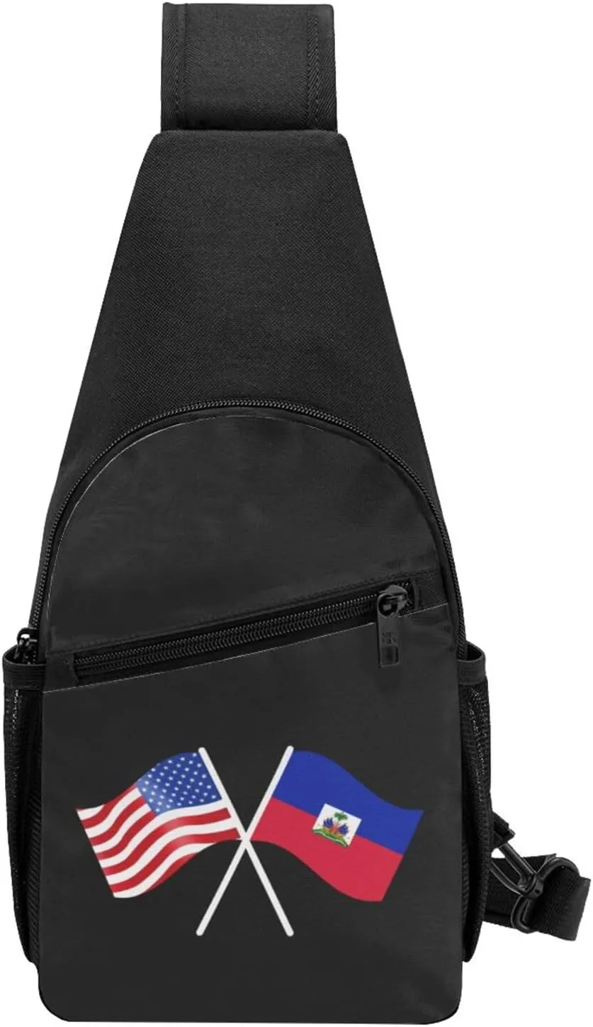 American And Haiti Flag Chest Pack Leisure Shoulder Crossbody Chest Bag