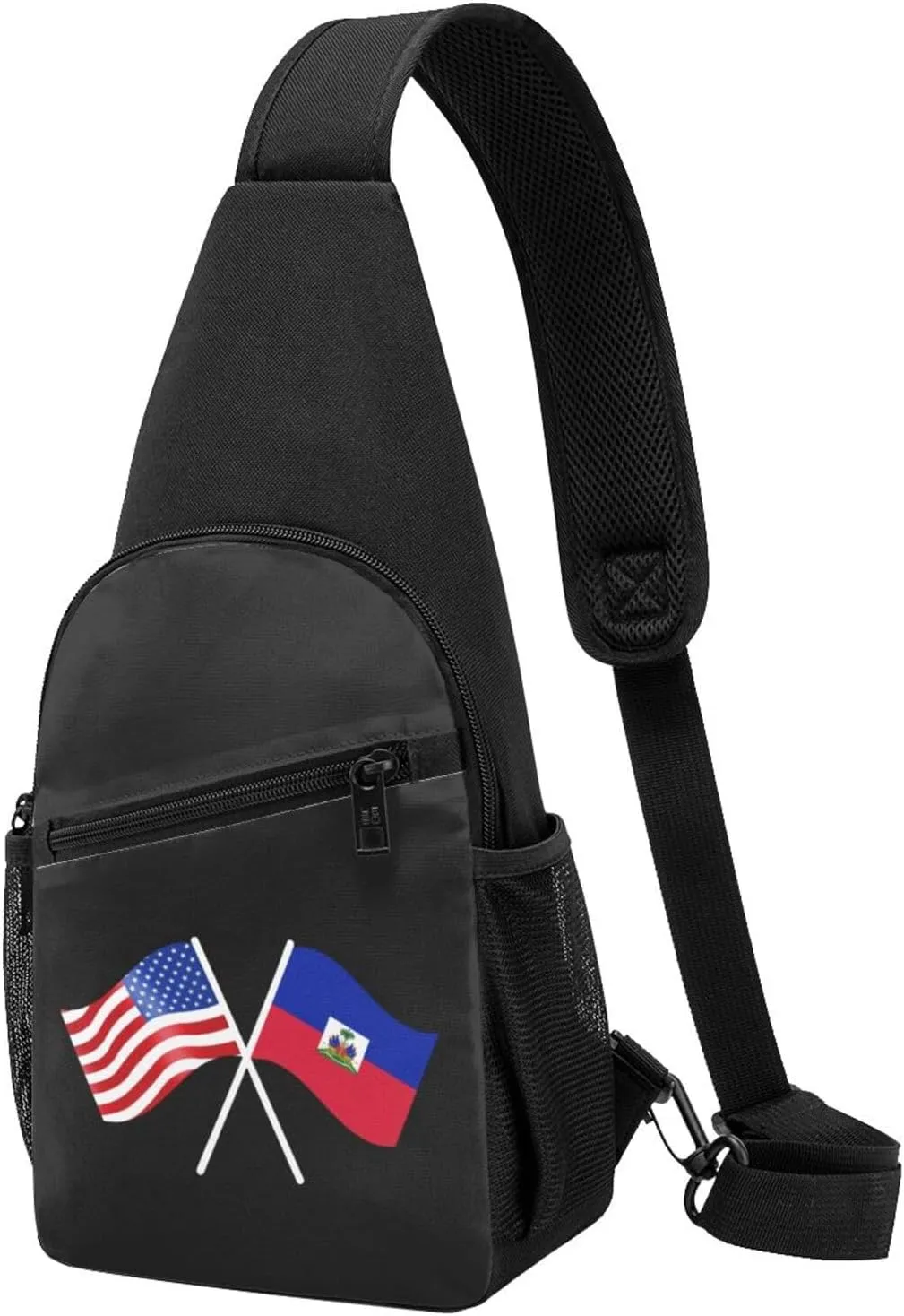 American And Haiti Flag Chest Pack Leisure Shoulder Crossbody Chest Bag