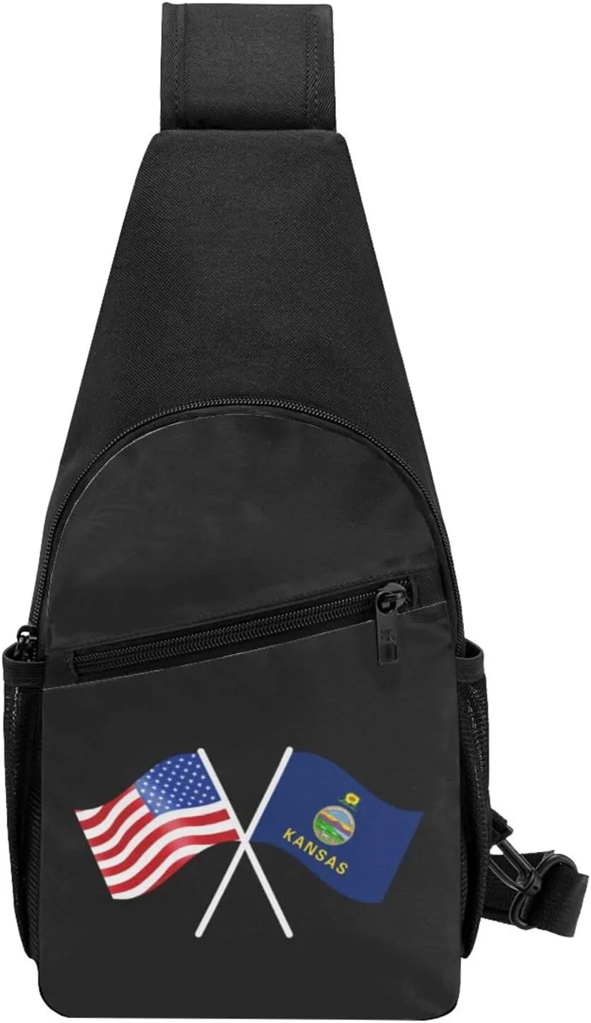 American And Kansas Flag Chest Pack Leisure Shoulder Crossbody Chest Bag