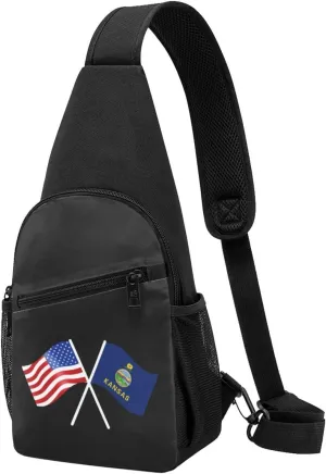 American And Kansas Flag Chest Pack Leisure Shoulder Crossbody Chest Bag