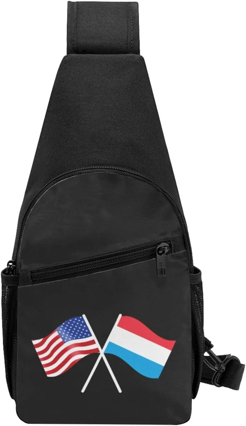 American And Luxembourg Flag Chest Pack Leisure Shoulder Crossbody Chest Bag