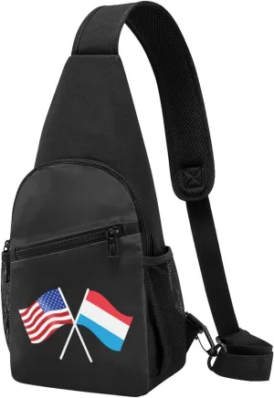 American And Luxembourg Flag Chest Pack Leisure Shoulder Crossbody Chest Bag