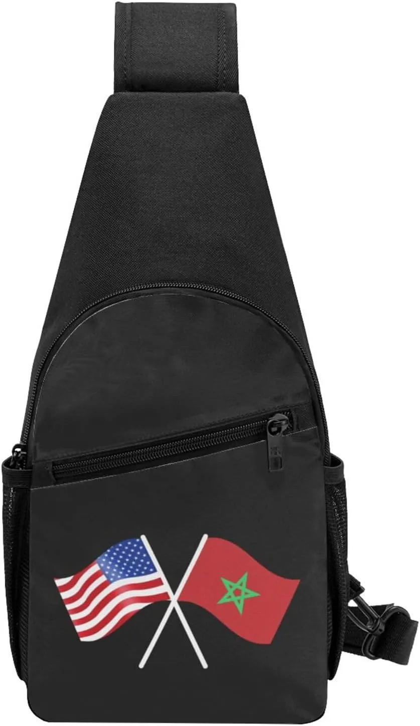 American And Morocco Flag Chest Pack Leisure Shoulder Crossbody Chest Bag