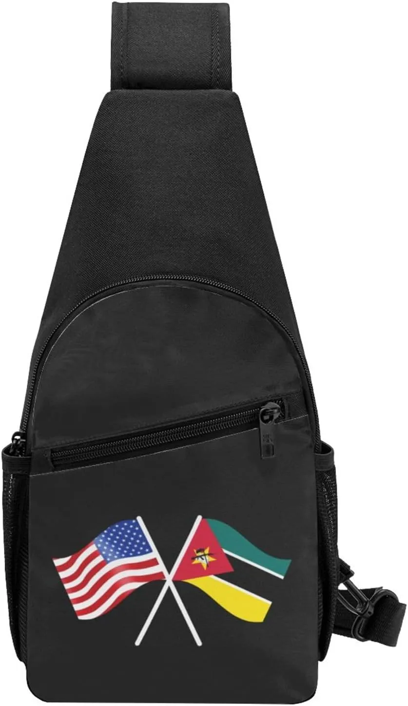 American And Mozambique Flag Chest Pack Leisure Shoulder Crossbody Chest Bag