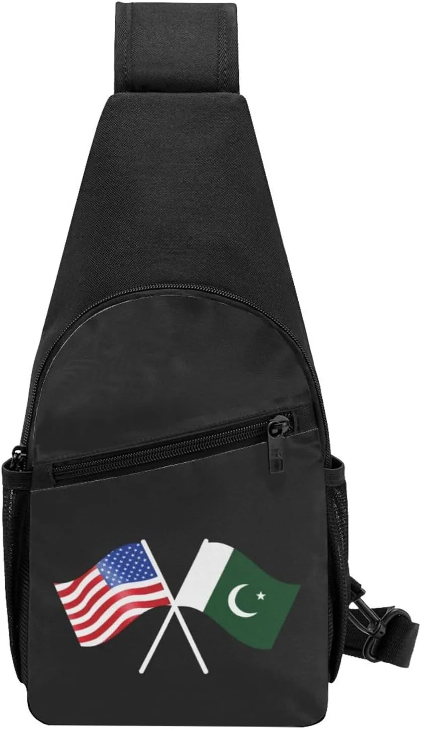 American And Pakistan Flag Chest Pack Leisure Shoulder Crossbody Chest Bag