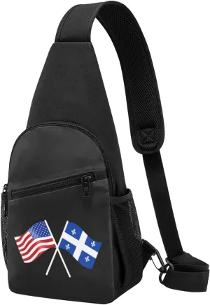 American And Quebec Flag Chest Pack Leisure Shoulder Crossbody Chest Bag