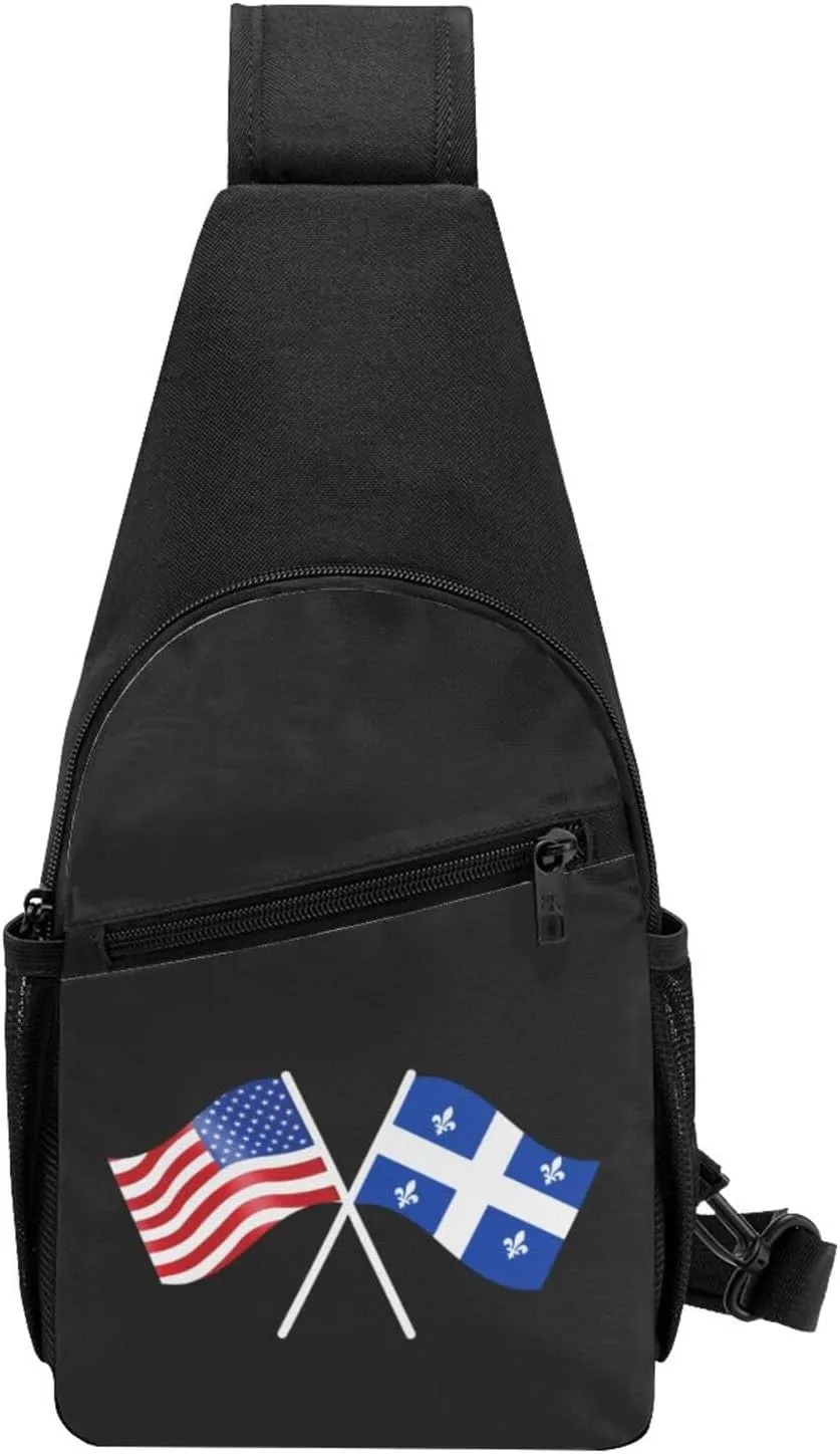 American And Quebec Flag Chest Pack Leisure Shoulder Crossbody Chest Bag