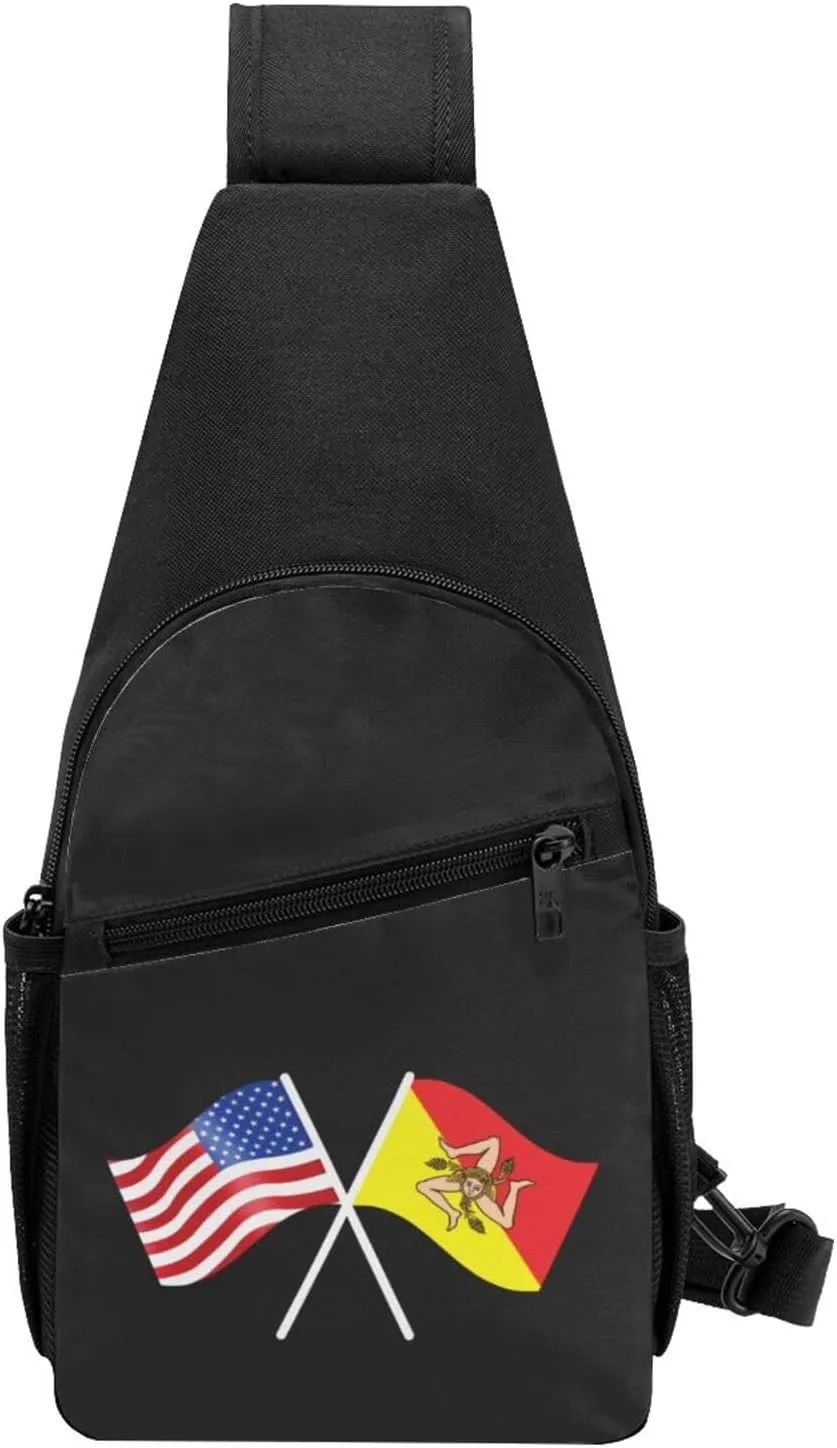 American And Sicilian Flag Chest Pack Leisure Shoulder Crossbody Chest Bag
