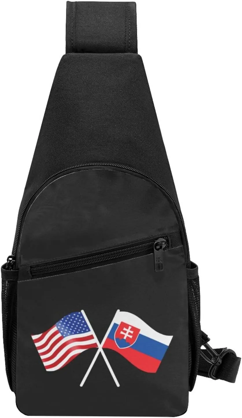 American And Slovakia Flag Chest Pack Leisure Shoulder Crossbody Chest Bag