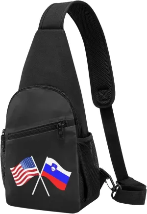 American And Slovenia Flag Chest Pack Leisure Shoulder Crossbody Chest Bag
