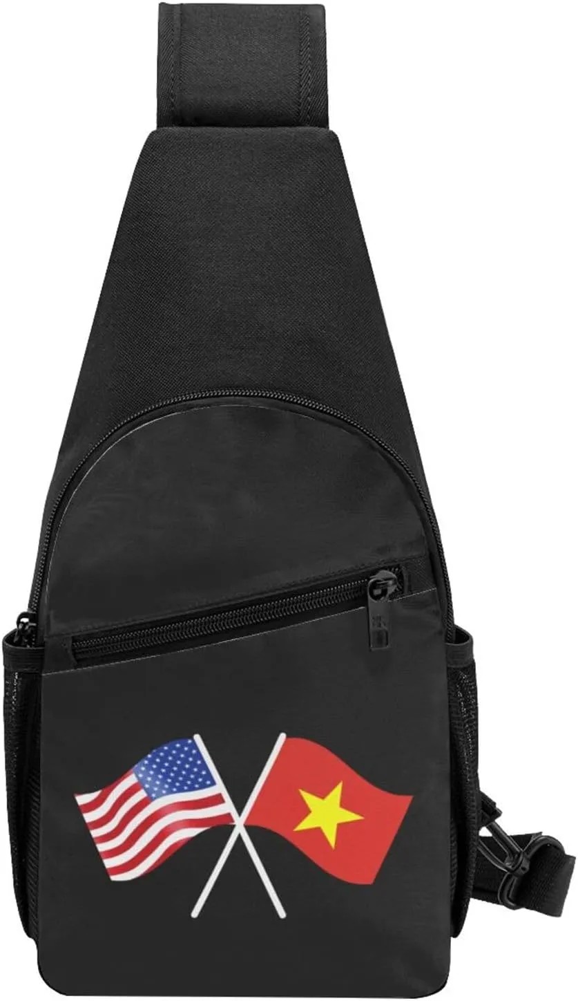 American And Vietnam Flag Chest Pack Leisure Shoulder Crossbody Chest Bag