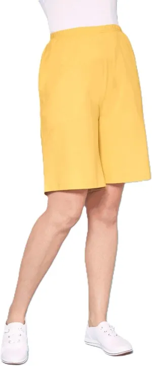 AmeriMark Women’s Full Elastic Waist Athletic Bermuda Shorts - Ladies 100% Cotton Pull-On Golf Shorts with Pockets