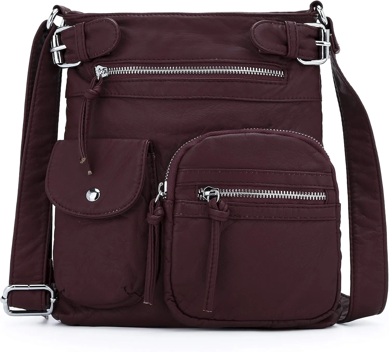 Angel Kiss Crossbody Bags for Women Washed Leather Shoulder Bags Multi Pocket Soft Hobo Purses and Medium Handbags