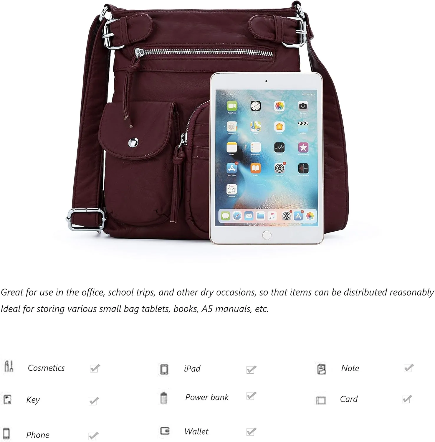 Angel Kiss Crossbody Bags for Women Washed Leather Shoulder Bags Multi Pocket Soft Hobo Purses and Medium Handbags