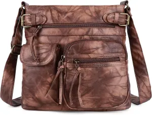 Angel Kiss Crossbody Bags for Women Washed Leather Shoulder Bags Multi Pocket Soft Hobo Purses and Medium Handbags