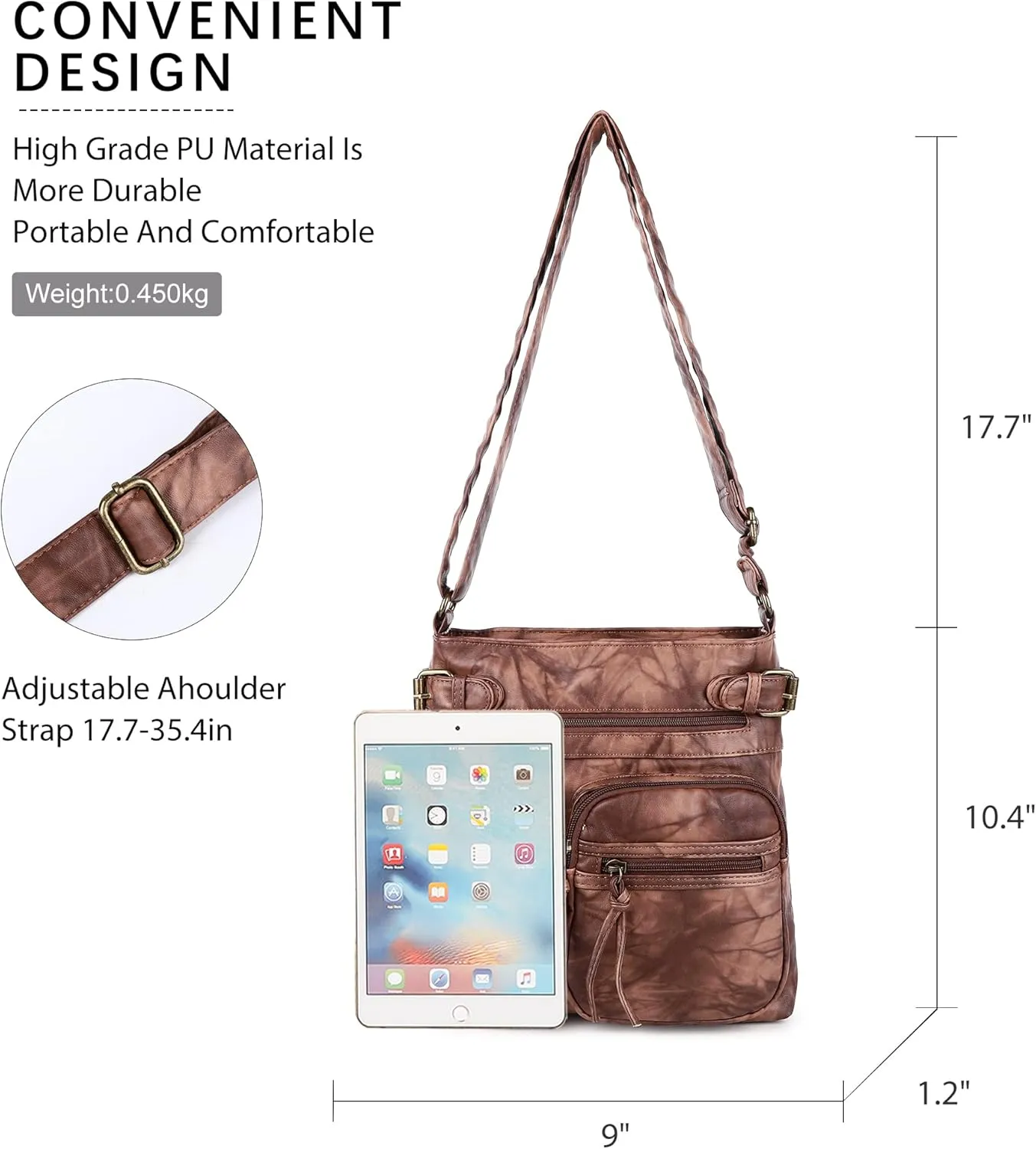 Angel Kiss Crossbody Bags for Women Washed Leather Shoulder Bags Multi Pocket Soft Hobo Purses and Medium Handbags