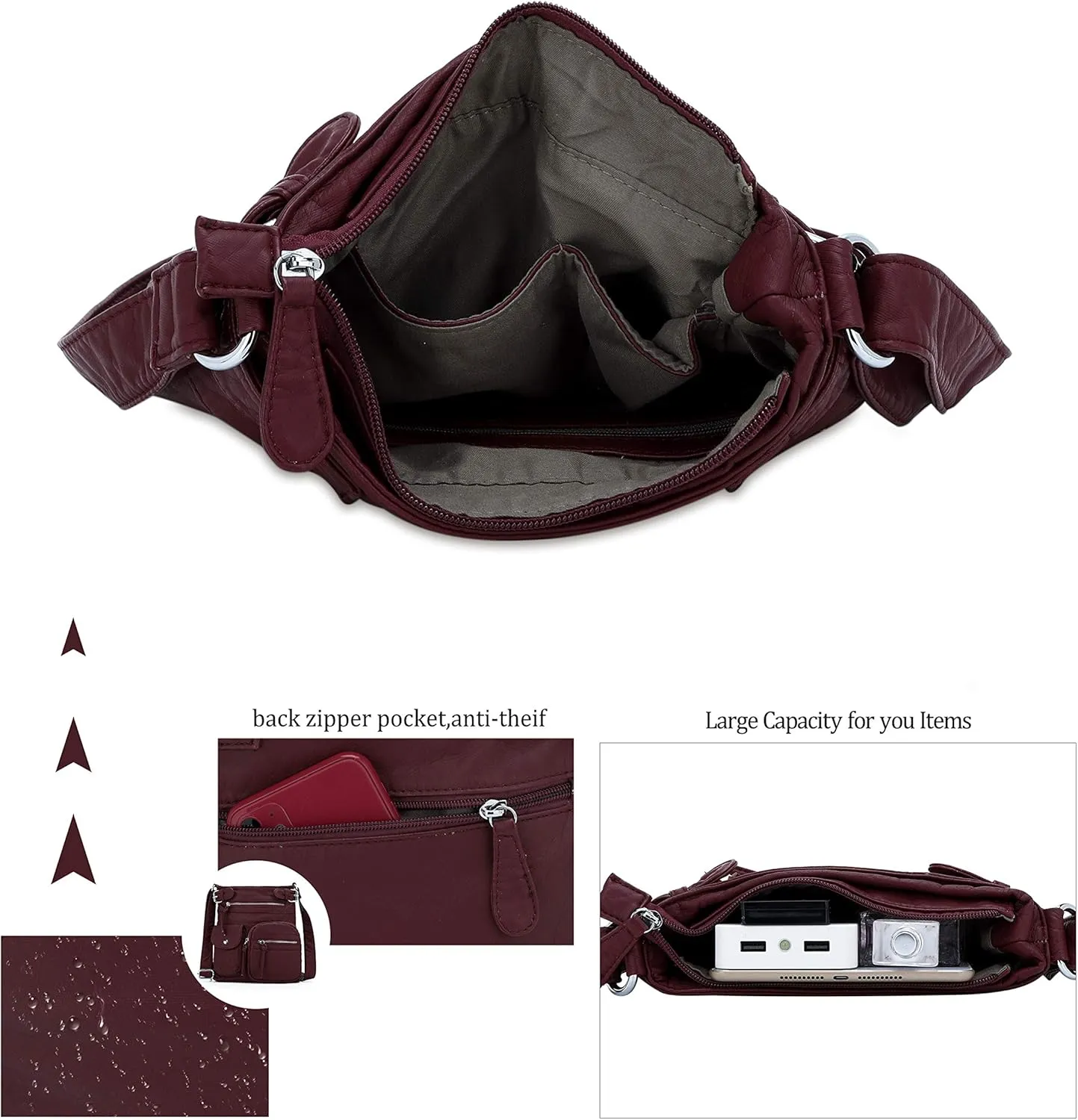 Angel Kiss Crossbody Bags for Women Washed Leather Shoulder Bags Multi Pocket Soft Hobo Purses and Medium Handbags