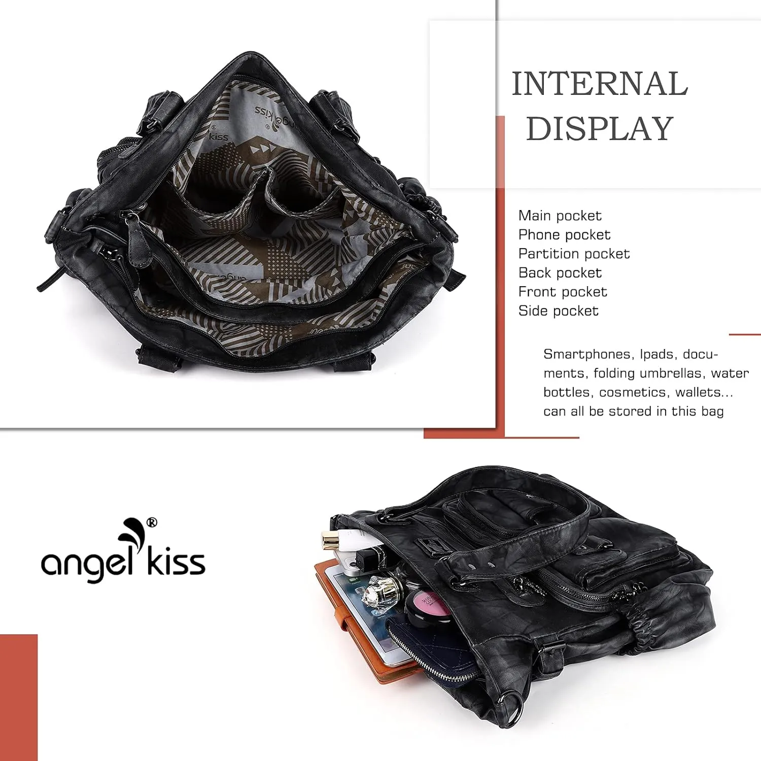 Angel Kiss Purses and Handbag for Women Soft PU Leather Shoulder Handbag Women Tote Satchel Bags Top Handle Satchel