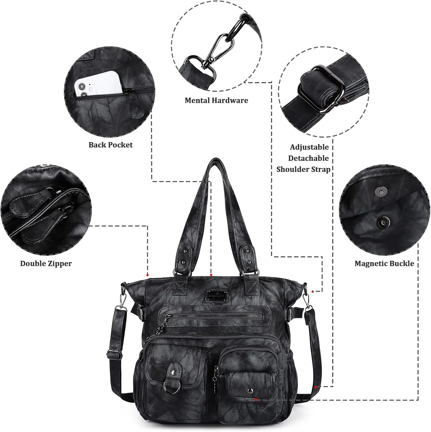 Angelkiss Purses and Handbag for Women Soft Leather Hobo Bags Satchel Shoulder Bags Ladies Tote Crossbody Bag