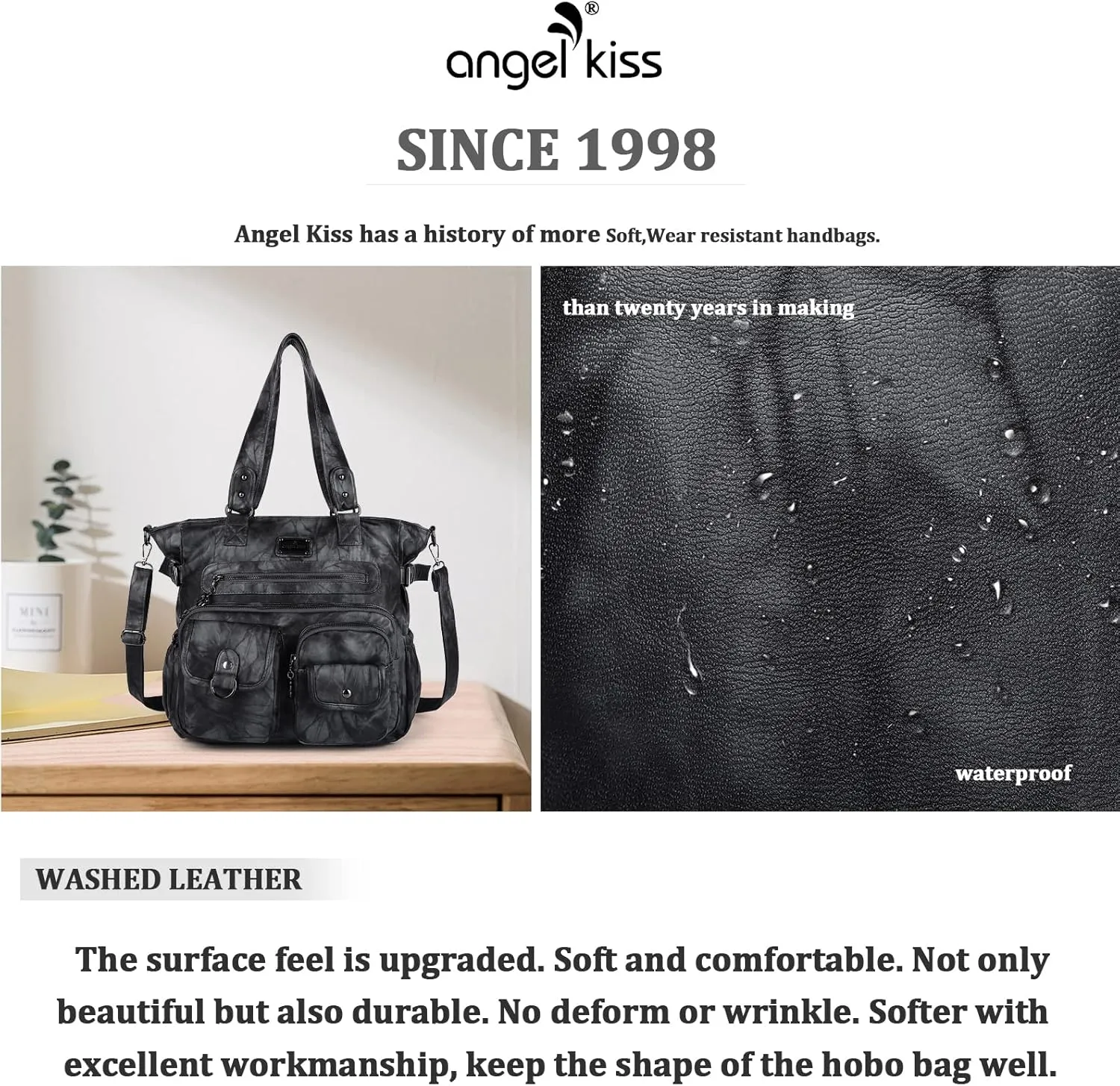 Angelkiss Purses and Handbag for Women Soft Leather Hobo Bags Satchel Shoulder Bags Ladies Tote Crossbody Bag